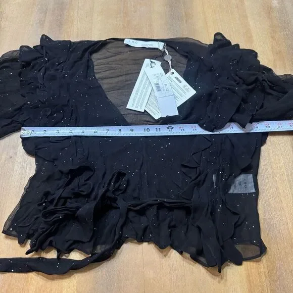 IRO Paris Lonila Ruffled Glitter-Embellished Georgette Blouse Medium Sz 36 Black